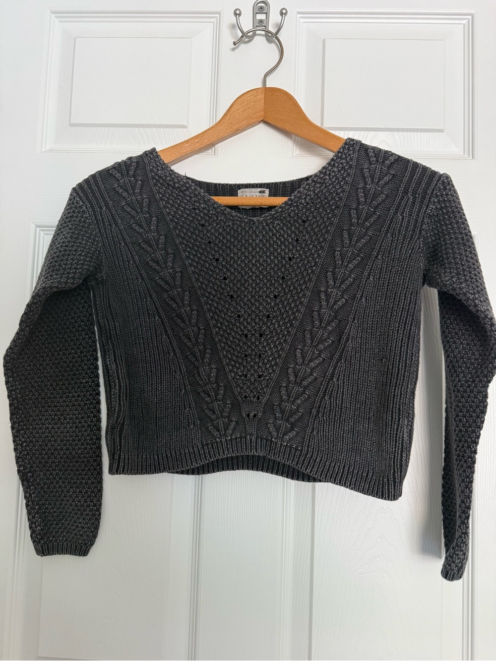 Women’s S LA Hearts Cropped Cable Knit Sweater Grunge Dark Academia Boho